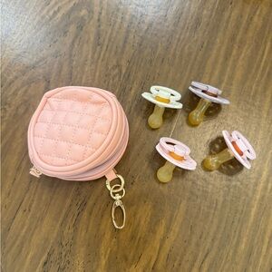 Quilted Pink Pacifier Holder with Pacifiers